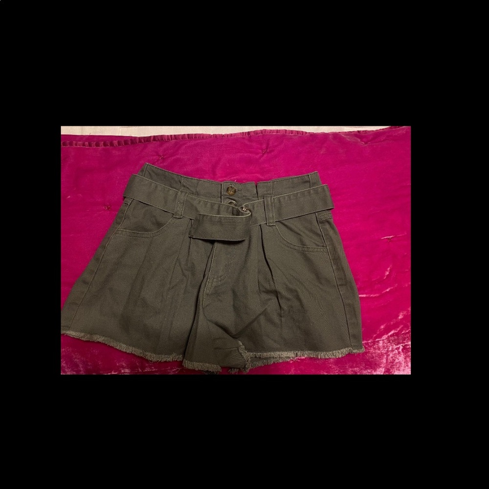 Army Green Belted Shorts
